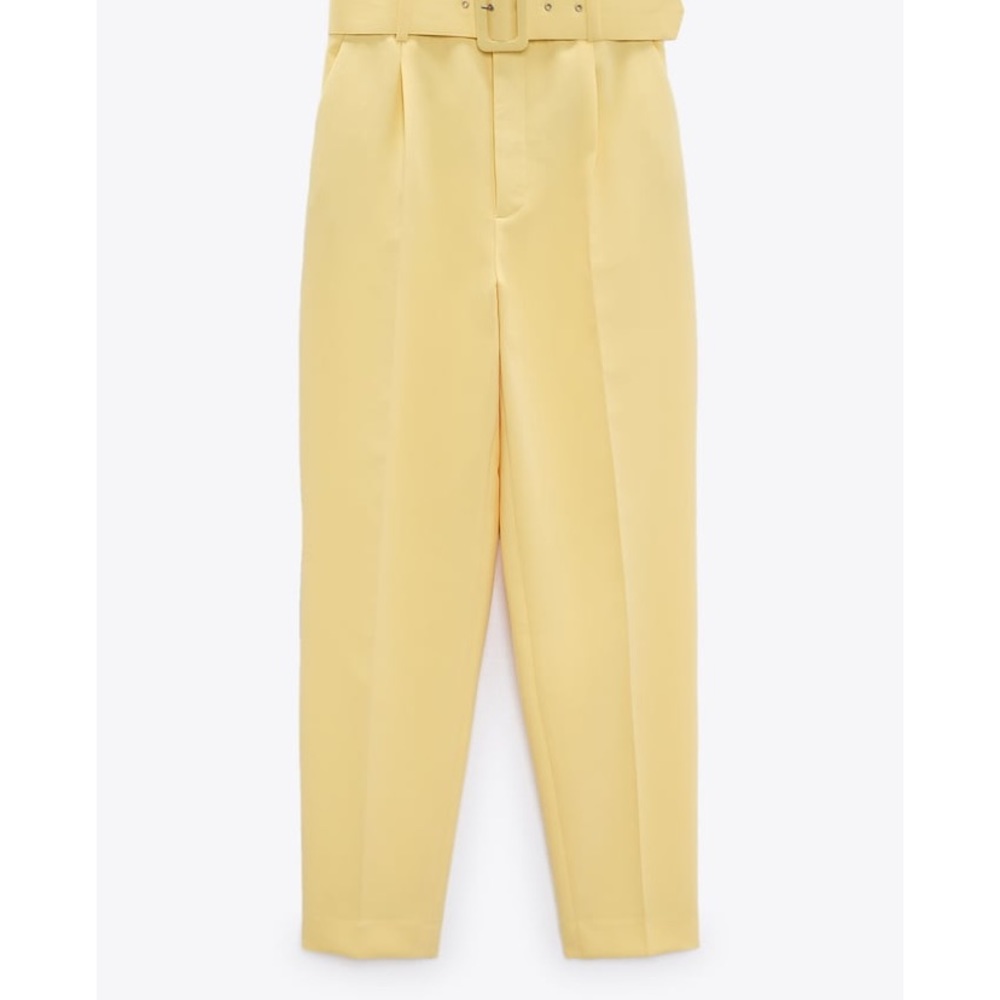 NWT. ZARA pants with fabric covered belt. Yellow. Size small.